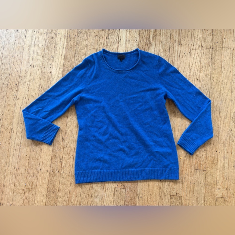 Talbots cashmere crewneck sweater cobalt blue lightweight
